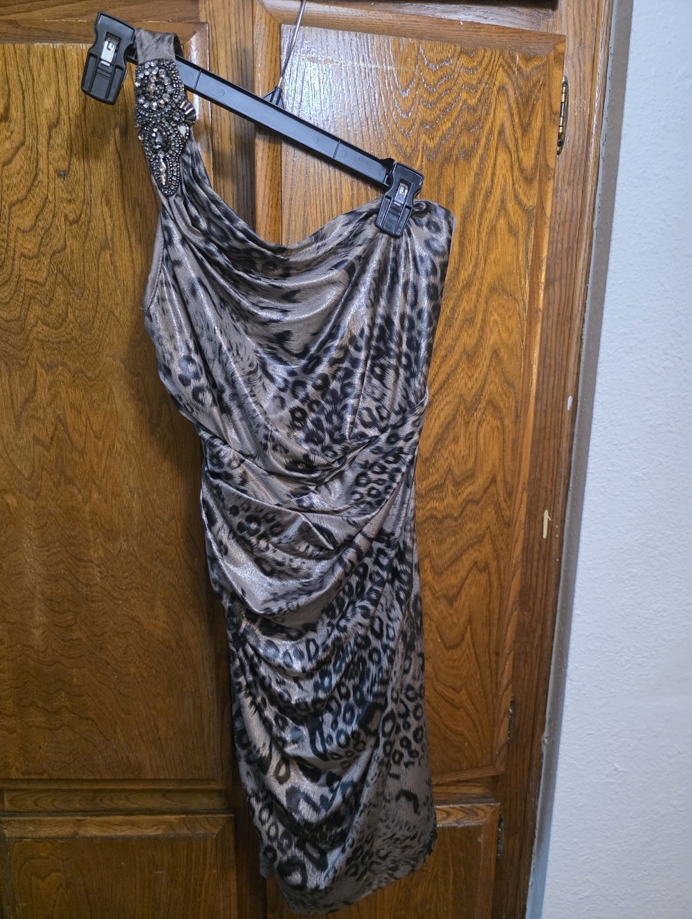 David Meister One-Shoulder Leopard-Print Dress Size 2